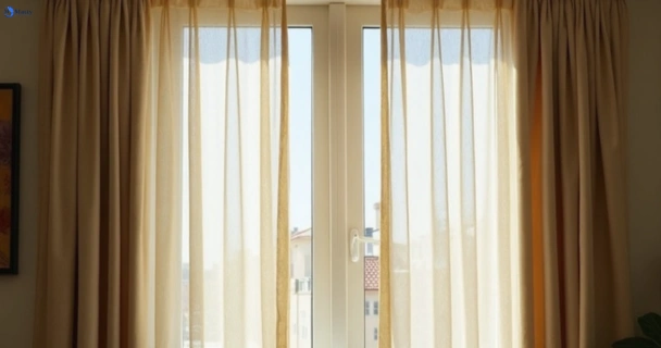 Dusty and dull curtains in the-gap before steam cleaning